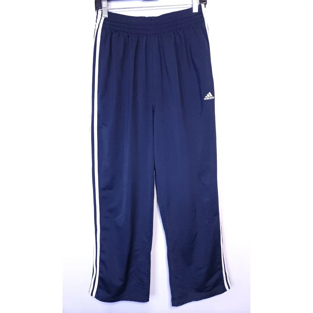 Adidas Mans Size Medium Blue 3 White Stripe Athletic‎ Pocket Pants 26x28